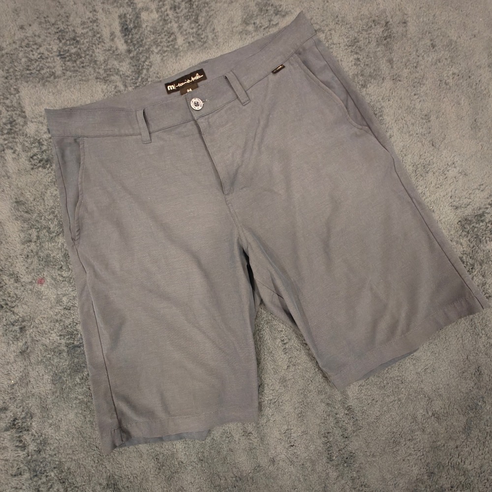 TravisMathew Mens Golf Shorts Grey Blue Micro Stripe Stretch Performance Size 34